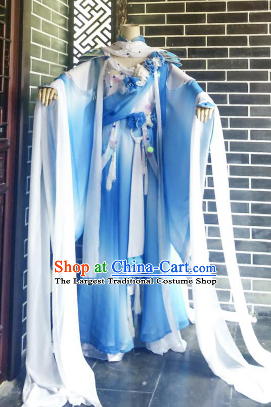 Custom Chinese Puppet Show Empress Bai Lianfei Blue Dress Outfits Ancient Imperial Consort Clothing Cosplay Goddess Garment Costumes