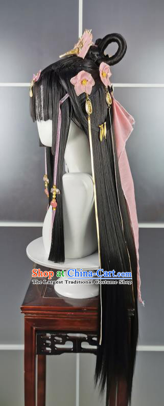 China Cosplay Fairy Princess Wigs and Hair Crown Headwear Ancient Young Beauty Hairpieces Traditional Game Role Swordswoman Hair Accessories