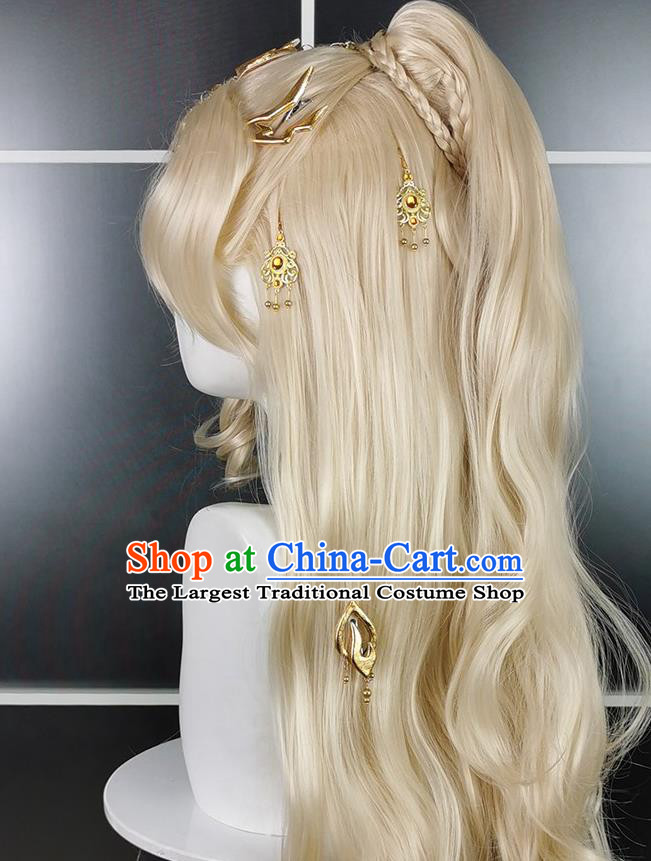 Chinese Cosplay Fairy Hairpieces Traditional Hanfu Goddess Golden Wigs Headdress Ancient Young Lady Hair Accessories