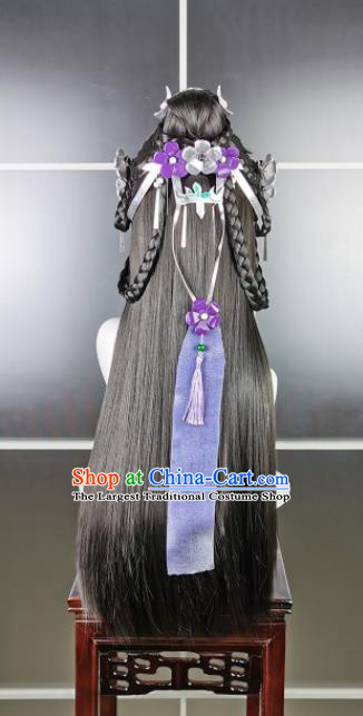 China Ancient Young Lady Hairpieces Traditional Game Role Princess Hair Accessories Cosplay Fairy Bangs Wigs and Hair Crown Headwear
