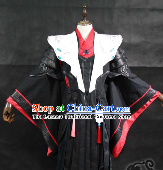 China Cosplay Swordsman Black Apparels Ancient Royal Prince Clothing Traditional JX Online Li Mi Garment Costumes