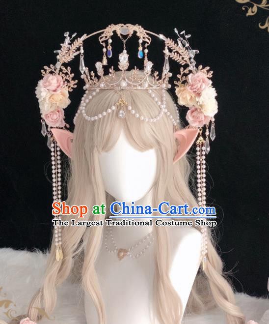 Handmade Cosplay Goddess Royal Crown Halloween Performance Hair Accessories Baroque Queen Flowers Chaplet Headdress