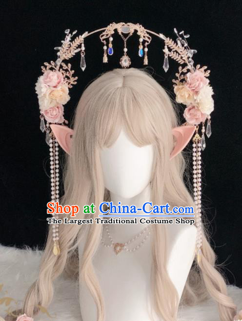 Handmade Cosplay Goddess Royal Crown Halloween Performance Hair Accessories Baroque Queen Flowers Chaplet Headdress