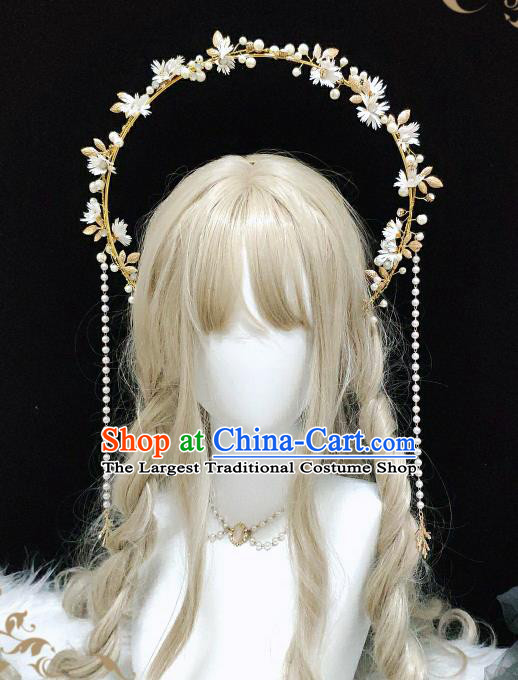 Handmade Halloween Performance Hair Accessories Baroque Queen Daisy Chaplet Headdress Cosplay Goddess Royal Crown