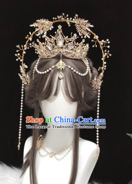 Handmade Halloween Performance Hair Accessories Baroque Queen Tiara and Aureole Headpieces Cosplay Goddess Royal Crown