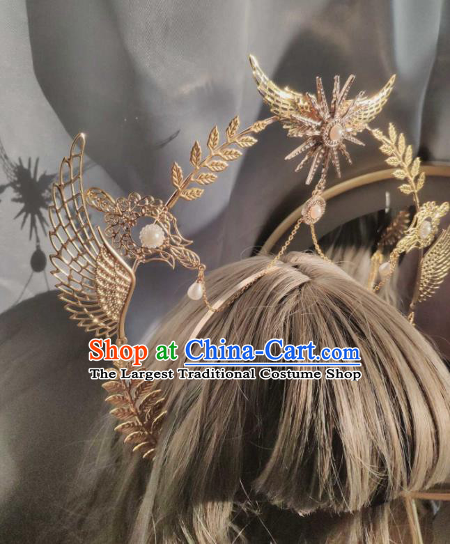 Handmade Cosplay Angel Golden Royal Crown Retro Goddess Hair Accessories Baroque Queen Aureole Headdress