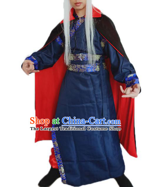 Top China Ancient Swordsman Blue Robe Apparels Cosplay Imperial Bodyguard Clothing Ming Dynasty Knight Garment Costumes and Hat