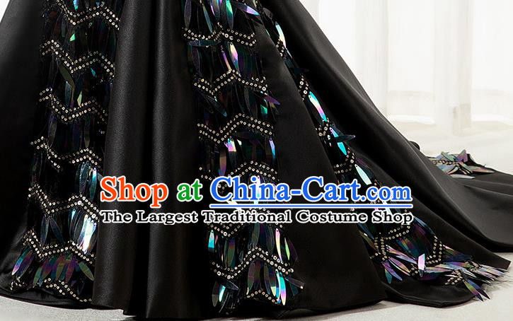 Custom Girl Stage Show Fashion Children Catwalks Clothing Princess Black Fishtail Full Dress Compere Garment Costumes