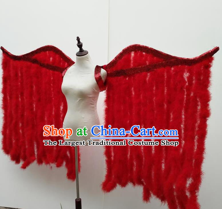 Top Cosplay Angel Props Stage Show Red Feather Tassel Wings Brazilian Carnival Accessories Halloween Catwalks Decorations