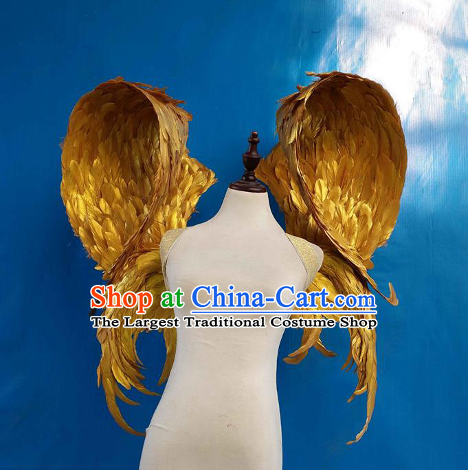 Top Miami Angel Props Opening Dance Golden Feather Wings Brazilian Parade Catwalks Accessories Halloween Cosplay Back Decorations
