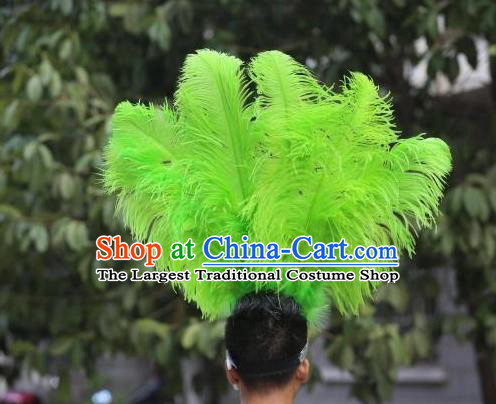 Handmade Stage Performance Hair Accessories Samba Dance Hair Crown Rio Carnival Green Ostrich Feather Hat Halloween Male Headwear