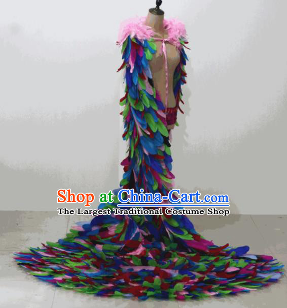 Custom Performance Mantle Halloween Stage Show Clothing Cosplay Angel Colorful Feathers Cloak Catwalks Fashion