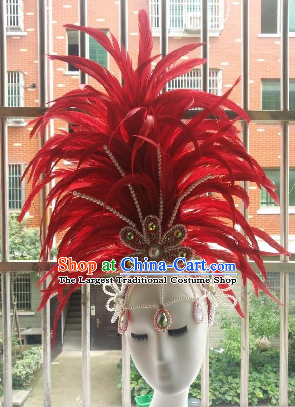 Brazilian Rio De Janeiro Carnival Red Feather Hair Accessories