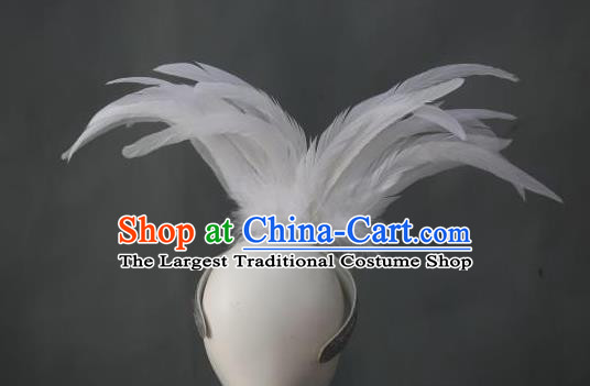 Handmade Samba Dance Hair Accessories Rio Carnival White Feather Hat Catwalks Giant Headpiece Stage Performance Hair Crown