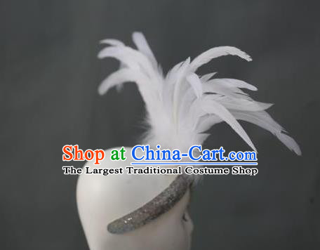 Handmade Samba Dance Hair Accessories Rio Carnival White Feather Hat Catwalks Giant Headpiece Stage Performance Hair Crown