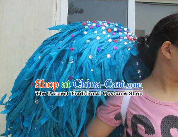 Top Opening Dance Back Accessories Halloween Cosplay Performance Decorations Miami Angel Catwalks Giant Props Stage Show Deluxe Blue Feather Wings