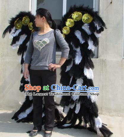 Top Brazil Parade Decorations Miami Catwalks Black Feather Props Stage Show Angel Wings Opening Dance Back Accessories