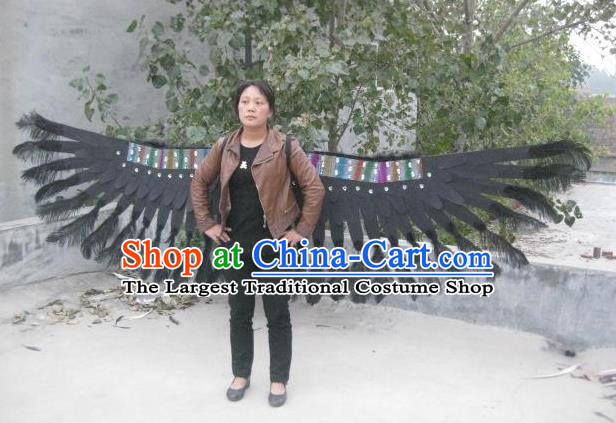 Top Halloween Cosplay Devil Accessories Brazil Parade Back Decorations Miami Catwalks Deluxe Black Feather Props Stage Show Giant Angel Wings