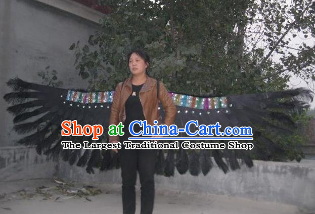 Top Halloween Cosplay Devil Accessories Brazil Parade Back Decorations Miami Catwalks Deluxe Black Feather Props Stage Show Giant Angel Wings