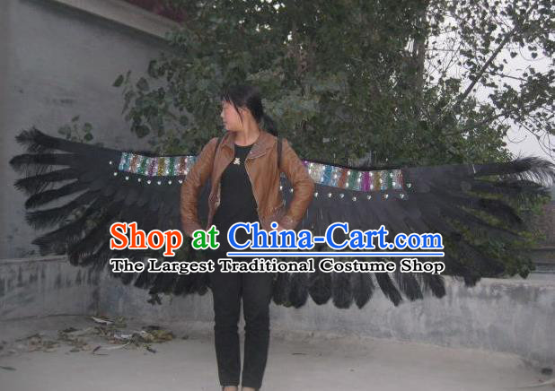 Top Halloween Cosplay Devil Accessories Brazil Parade Back Decorations Miami Catwalks Deluxe Black Feather Props Stage Show Giant Angel Wings