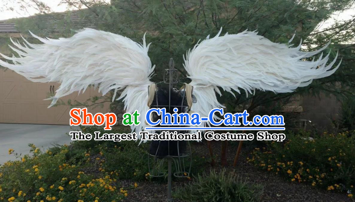 Top Catwalks Deluxe White Feather Props Stage Show Electric Telescopic Wings Cosplay Angel Accessories Brazil Parade Back Decorations