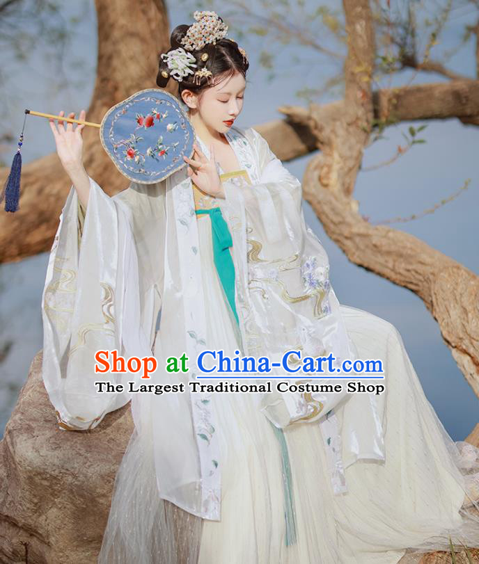 China Tang Dynasty Imperial Concubine Historical Clothing Traditional Court Woman White Hanfu Dress Apparels Ancient Palace Beauty Garment Costumes