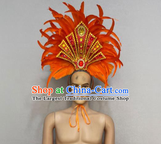 Custom Samba Dance Hair Accessories Opening Dance Deluxe Orange Feather Hair Crown Halloween Performance Headdress Brazil Parade Giant Hat