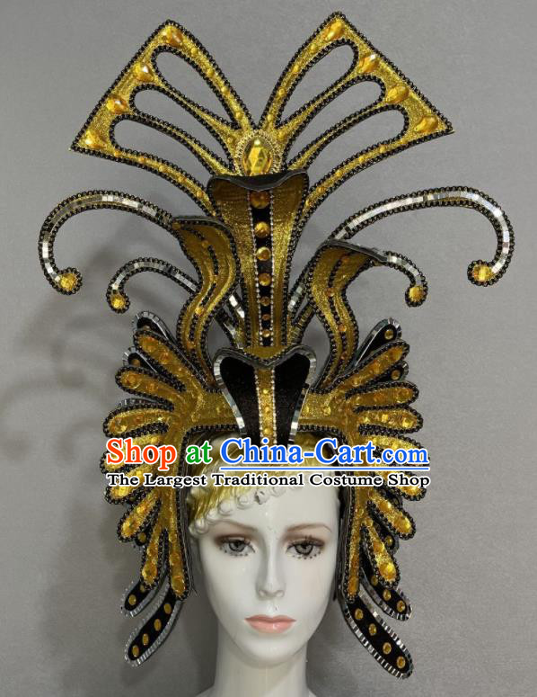 Custom Opening Dance Golden Hair Crown Halloween Cosplay Warrior Headdress Brazil Parade Giant Hat Samba Dance Hair Accessories
