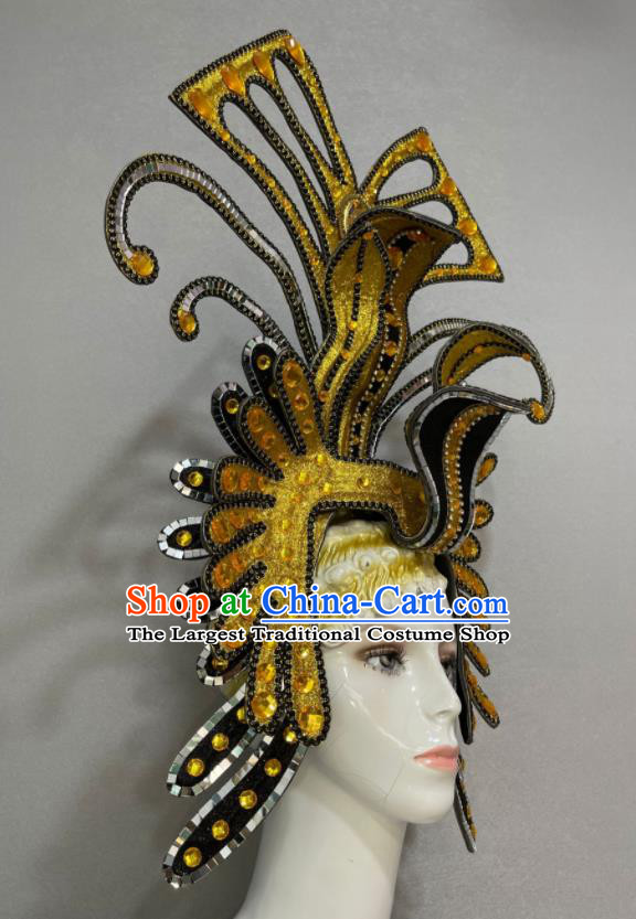 Custom Opening Dance Golden Hair Crown Halloween Cosplay Warrior Headdress Brazil Parade Giant Hat Samba Dance Hair Accessories