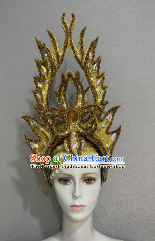 Custom Brazil Parade Golden Hat Samba Dance Hair Accessories Opening Dance Hair Crown Halloween Cosplay Headdress