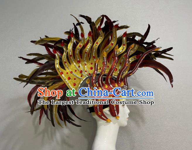 Custom Brazil Parade Giant Red Hat Samba Dance Hair Accessories Halloween Catwalks Feather Hair Crown Opening Dance Headdress