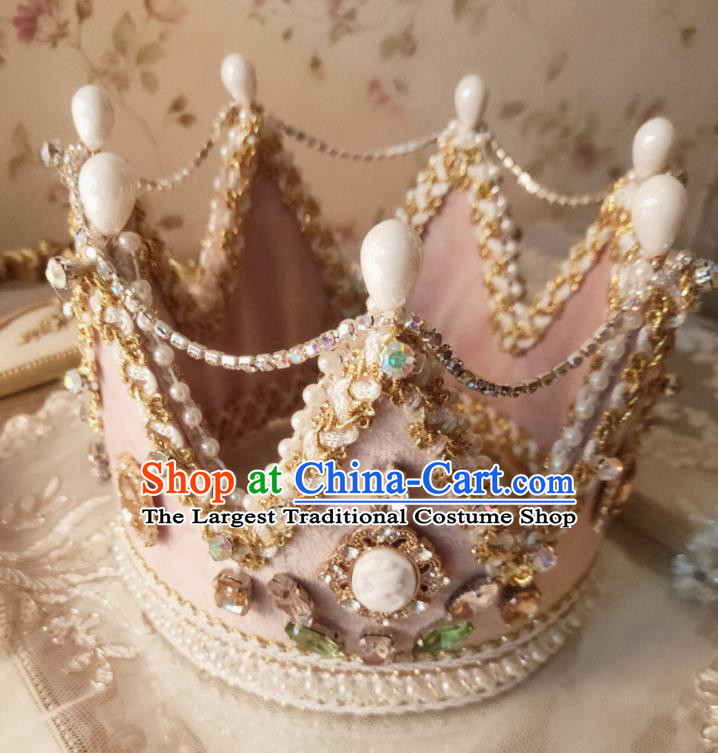 Custom Baroque Princess Tiara Headdress Wedding Bride Hair Accessories European Retro Pink Royal Crown
