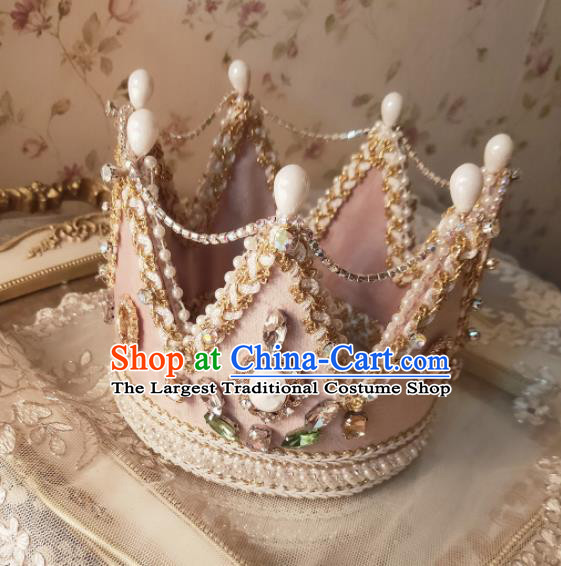 Custom Baroque Princess Tiara Headdress Wedding Bride Hair Accessories European Retro Pink Royal Crown