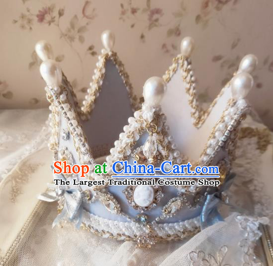 Custom European Retro Blue Royal Crown Baroque Princess Tiara Headdress Wedding Bride Hair Accessories