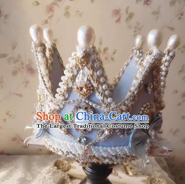 Custom European Retro Blue Royal Crown Baroque Princess Tiara Headdress Wedding Bride Hair Accessories