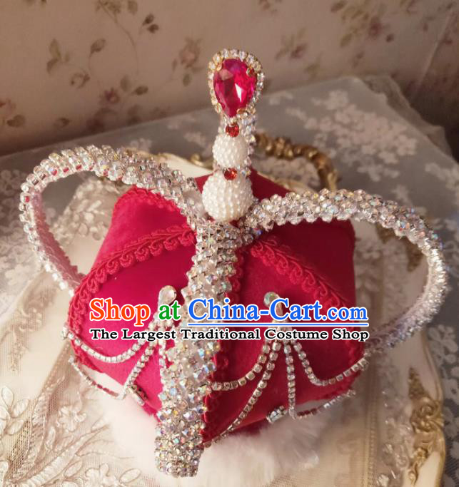 Custom Wedding Bride Hair Accessories European Queen Retro Red Royal Crown Baroque Monarchess Pearls Tiara Headdress