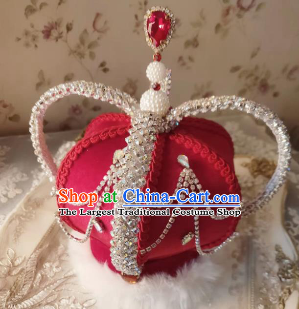 Custom Wedding Bride Hair Accessories European Queen Retro Red Royal Crown Baroque Monarchess Pearls Tiara Headdress