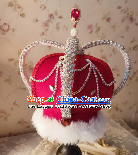Custom Wedding Bride Hair Accessories European Queen Retro Red Royal Crown Baroque Monarchess Pearls Tiara Headdress