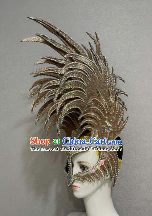 Custom Samba Dance Hair Accessories Catwalks Giant Hair Crown Halloween Opening Dance Headdress Brazil Parade Face Mask