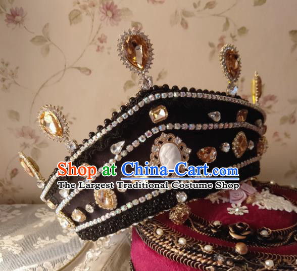 Custom European Retro Black Royal Crown Baroque Princess Crystal Tiara Headdress Wedding Infanta Hair Accessories
