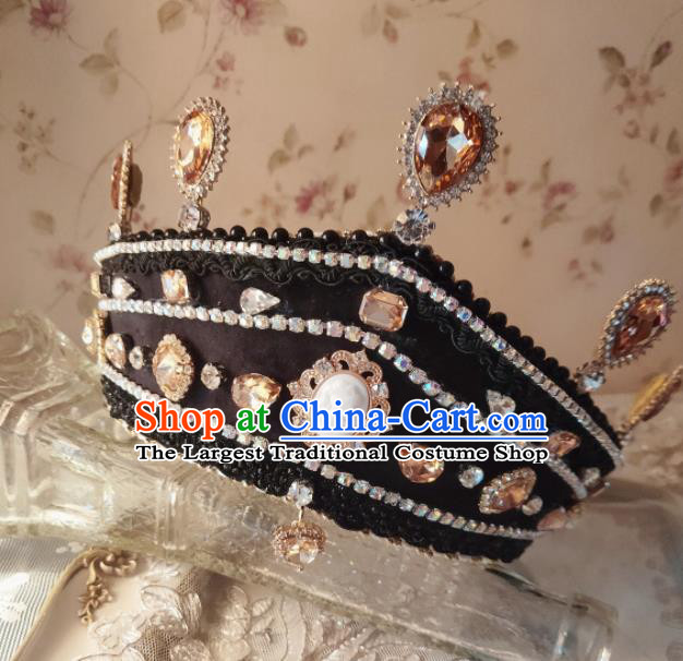 Custom European Retro Black Royal Crown Baroque Princess Crystal Tiara Headdress Wedding Infanta Hair Accessories