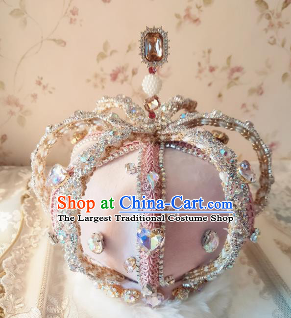Custom Wedding Queen Hair Accessories European Monarchess Pink Royal Crown Baroque Retro Crystal Tiara Headdress