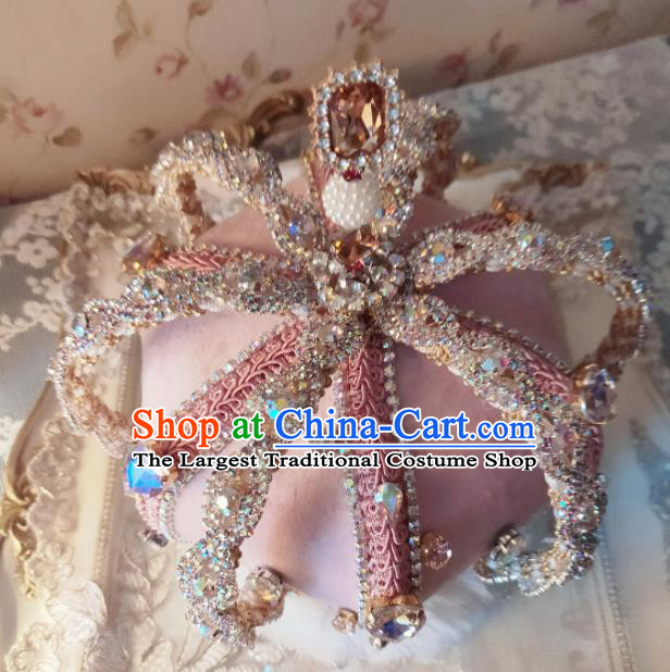 Custom Wedding Queen Hair Accessories European Monarchess Pink Royal Crown Baroque Retro Crystal Tiara Headdress