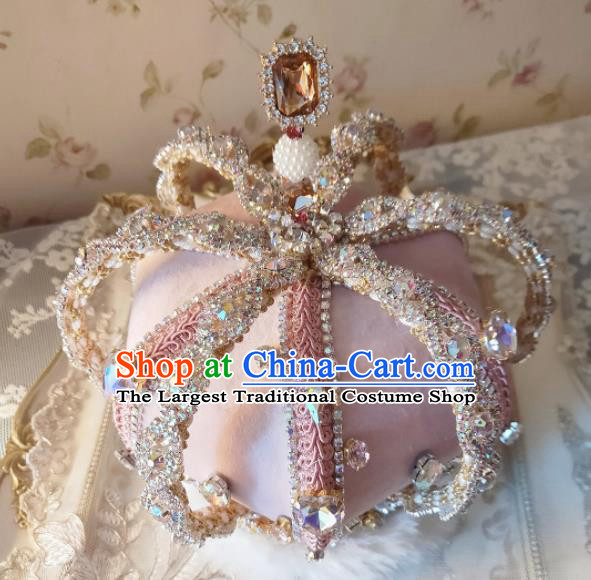 Custom Wedding Queen Hair Accessories European Monarchess Pink Royal Crown Baroque Retro Crystal Tiara Headdress