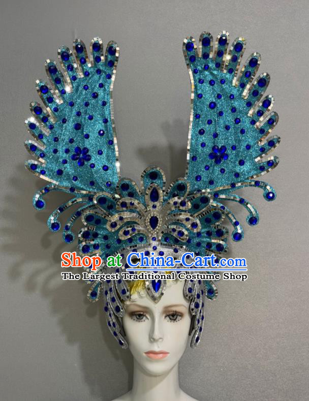 Custom Halloween Opening Dance Headdress Brazil Parade Blue Hat Samba Dance Hair Accessories Catwalks Giant Hair Crown