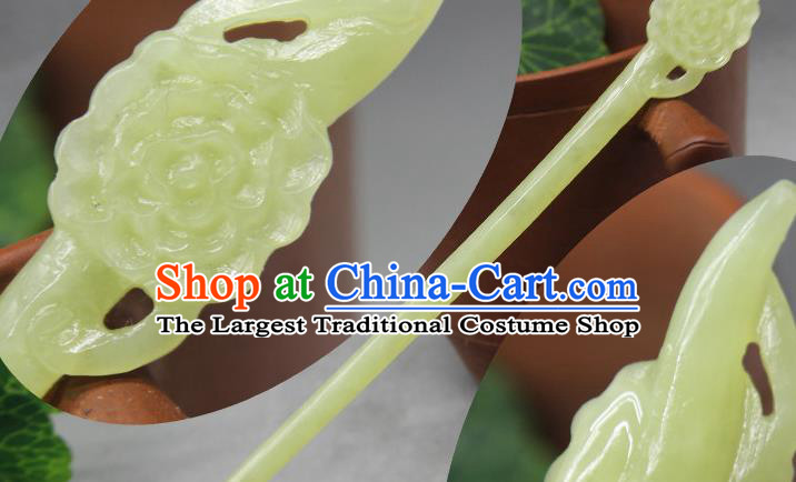 China Handmade Jade Carving Dahlia Hairpin Traditional Cheongsam Hair Accessories Ancient Princess Hair Stick