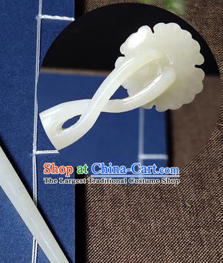 China Ancient Palace Lady Hair Stick Handmade Jade Carving Dahlia Hairpin Traditional Hair Accessories Cheongsam Headpiece
