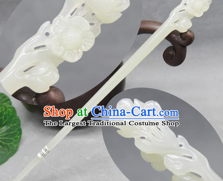 China Traditional Hair Accessories Cheongsam Headpiece Ancient Palace Lady Hair Stick Handmade Jade Carving Plum Blossom Hairpin