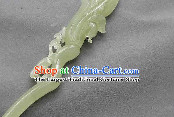 China Handmade Carving Mangnolia Hairpin Traditional Cheongsam Hair Accessories Ancient Princess Hair Stick Classical Jade Headpiece