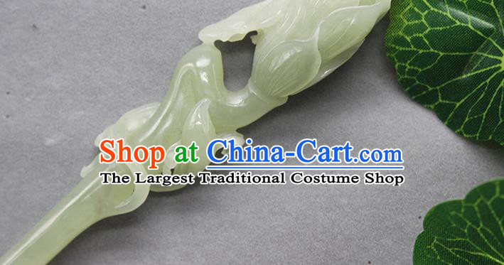 China Ancient Princess Hair Stick Classical Carving Mangnolia Headpiece Handmade Jade Hairpin Traditional Hanfu Hair Accessories